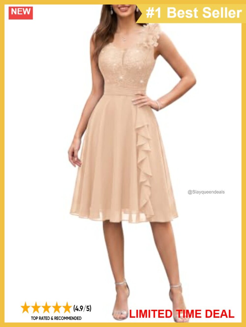 Sequin V-Neck Sleeveless Floral Ruffle Cocktail Party Dress